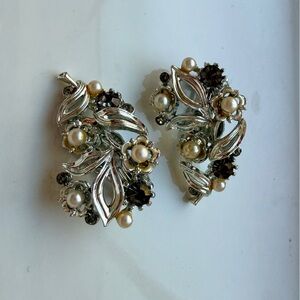 Elegant Silver and Gold Floral Costume Earrings